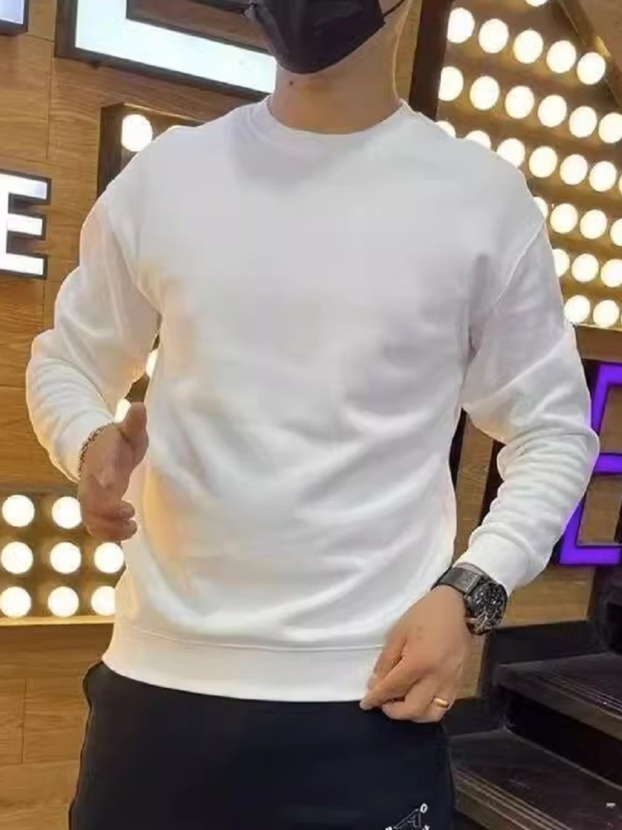 高端简约纯色卫衣男士秋季新款圆领修身长袖T恤男女百搭打底上衣