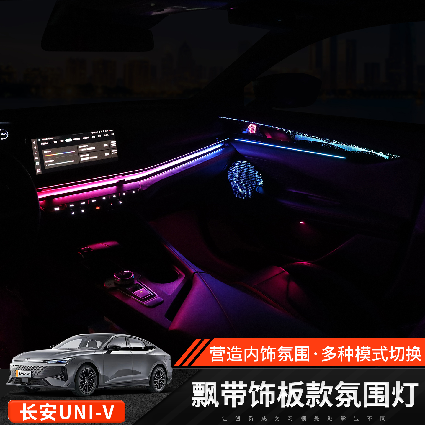 适用于长安univ内饰升级64色氛围灯改装饰气氛灯饰板款全套车内灯