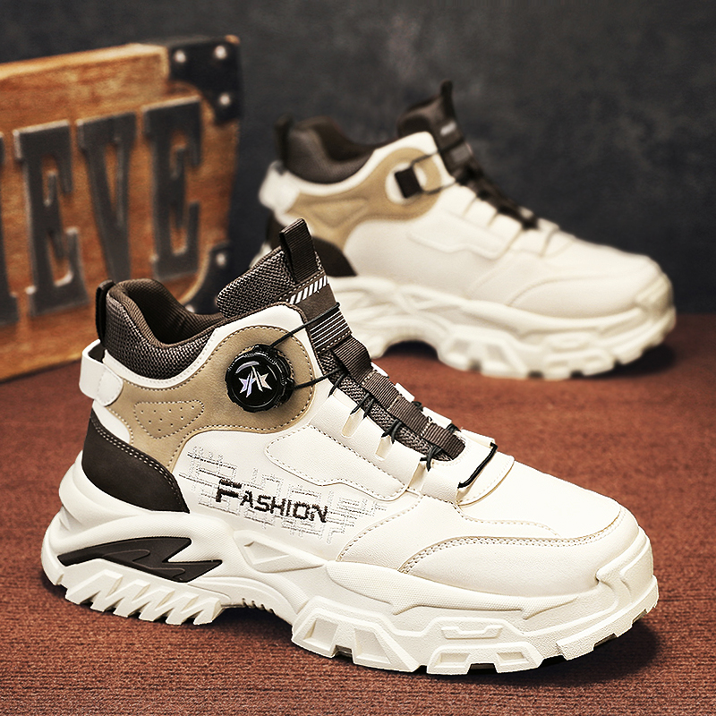 高帮男鞋春夏季运动旋转纽扣厚底板鞋运动休闲工作工装劳保马丁靴