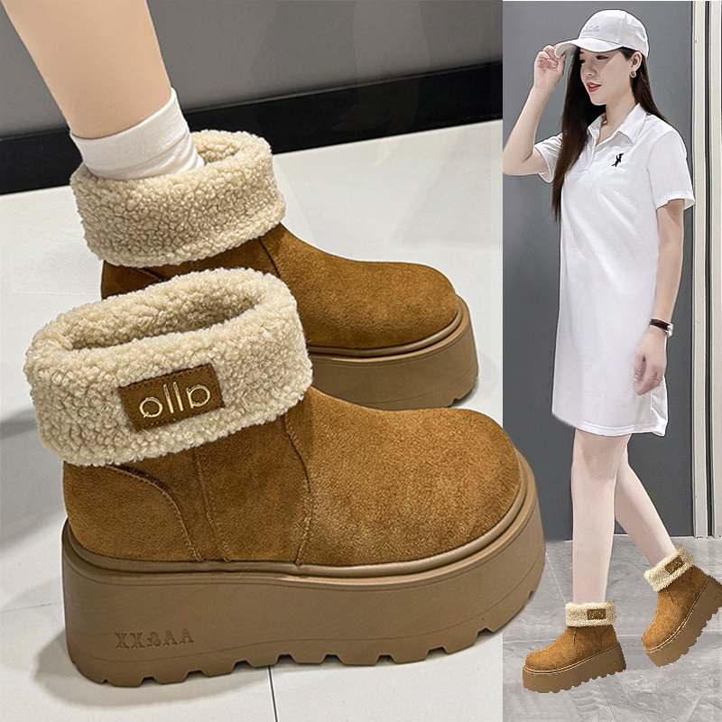 厚底7cm雪地靴女2025新款冬季加绒加厚保暖东北大棉鞋内增高短靴