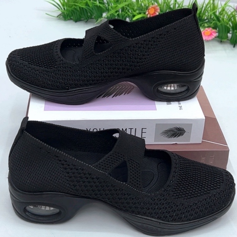 舞蹈鞋女舒适软底广场舞女网面弹力健步鞋妈妈老北京中跟增高气垫