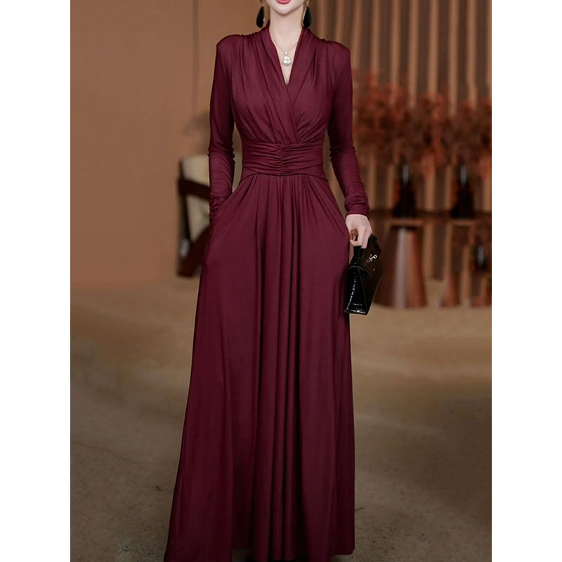 优雅端庄贵夫人洋气加绒连衣裙2026春冬新款气质减龄松紧腰A字裙