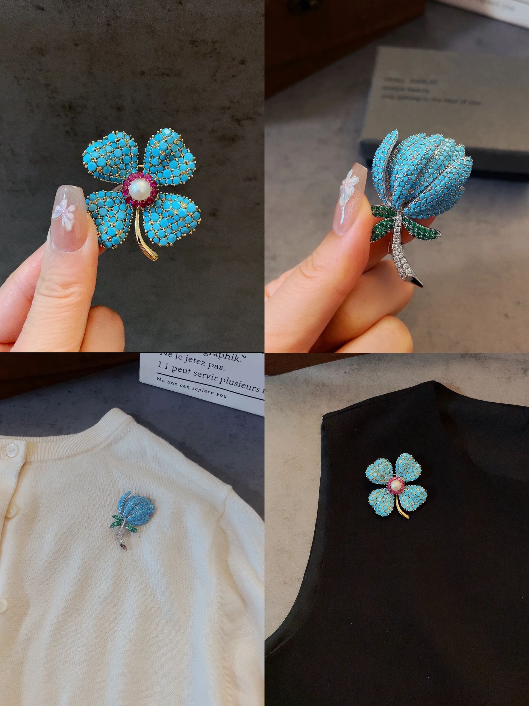 合金胸针 幸运四叶草胸针郁金香优雅风华清冷高贵胸花珍珠配配饰