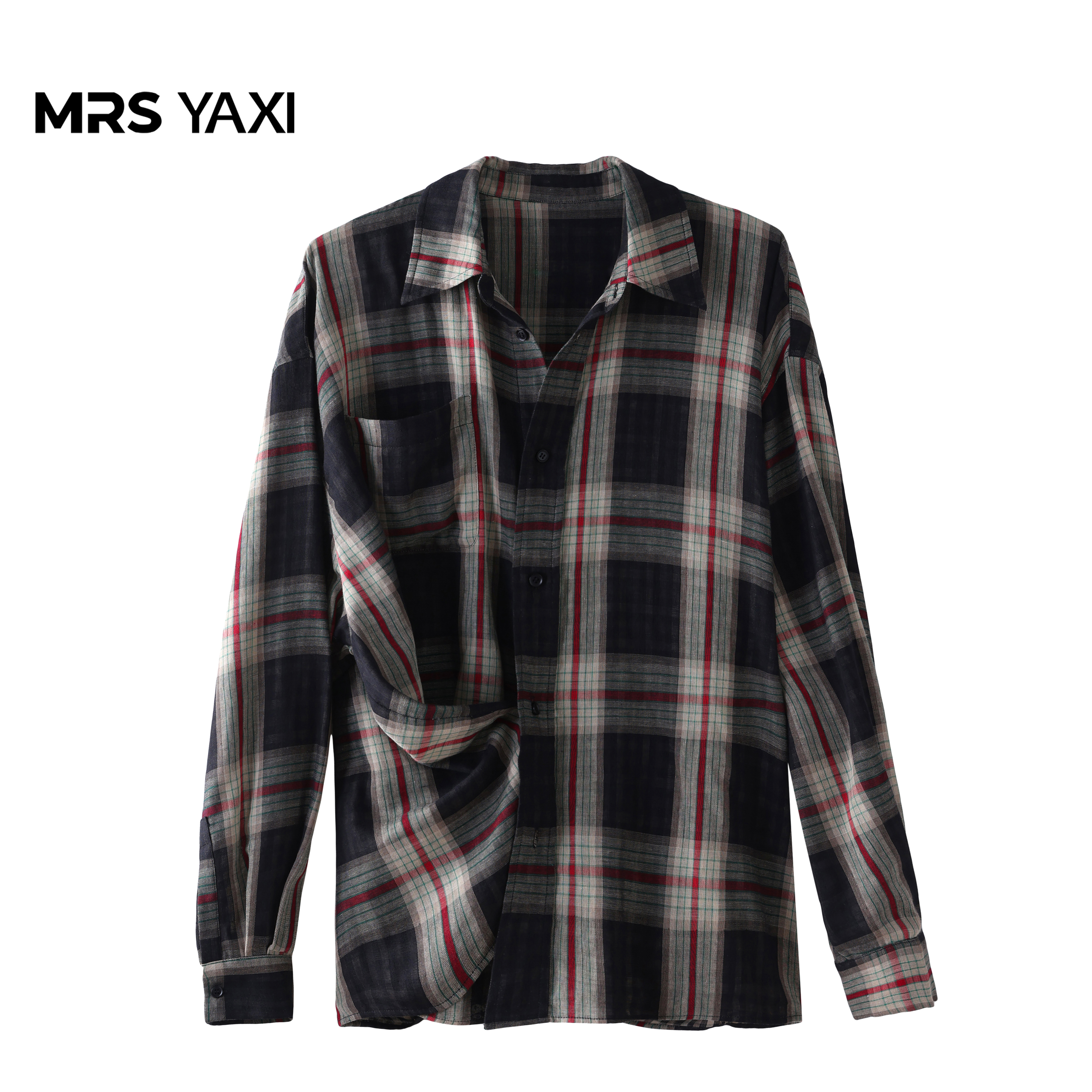 Mrsyaxi经典双面格子长袖衬衫外套上衣YX5071102