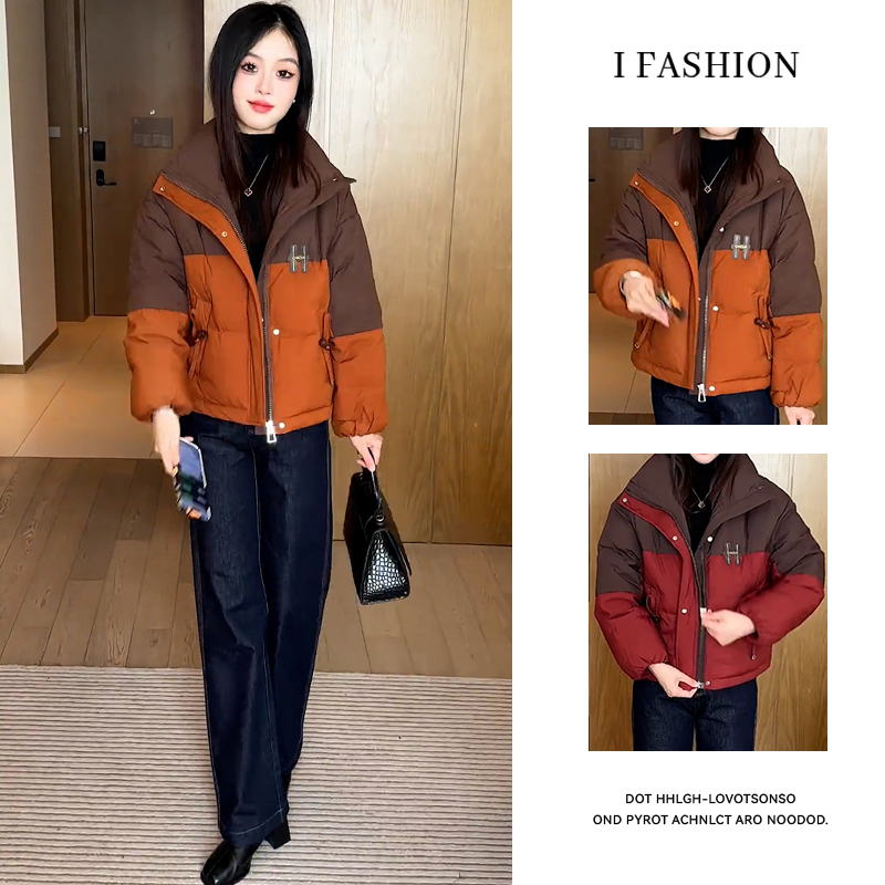 小个子休闲洋气短款棉服女2025年冬季新款撞色显瘦保暖短外套