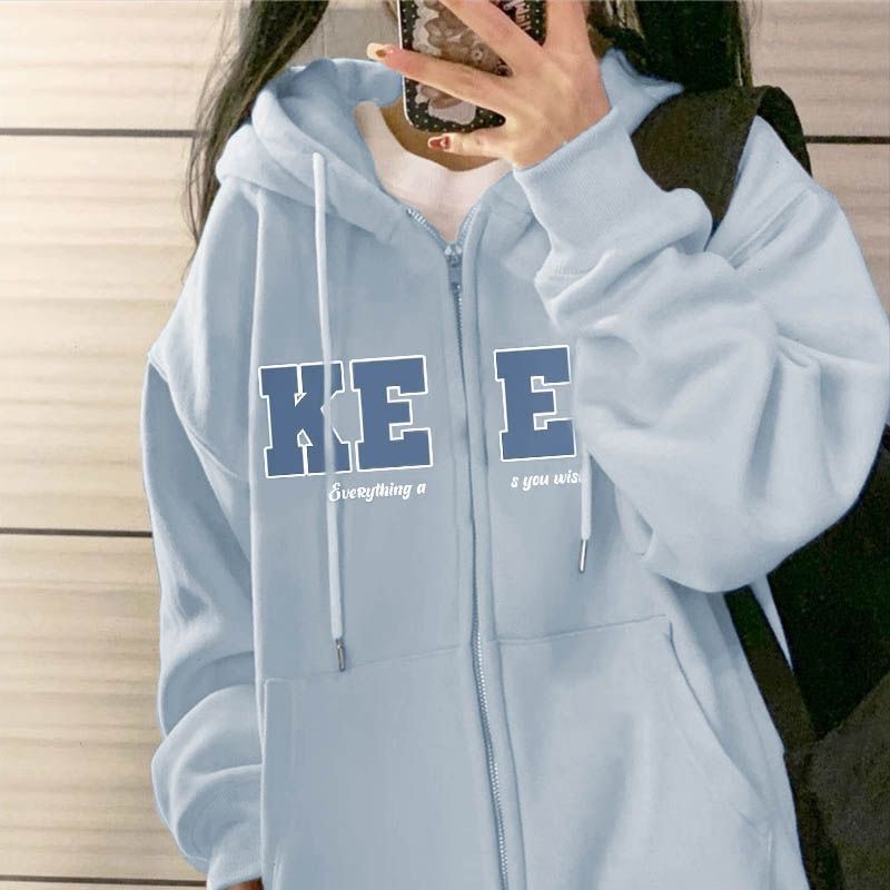 外套连帽卫衣春秋冬慵懒美式韩版潮流宽松薄款印花开衫上衣情侣