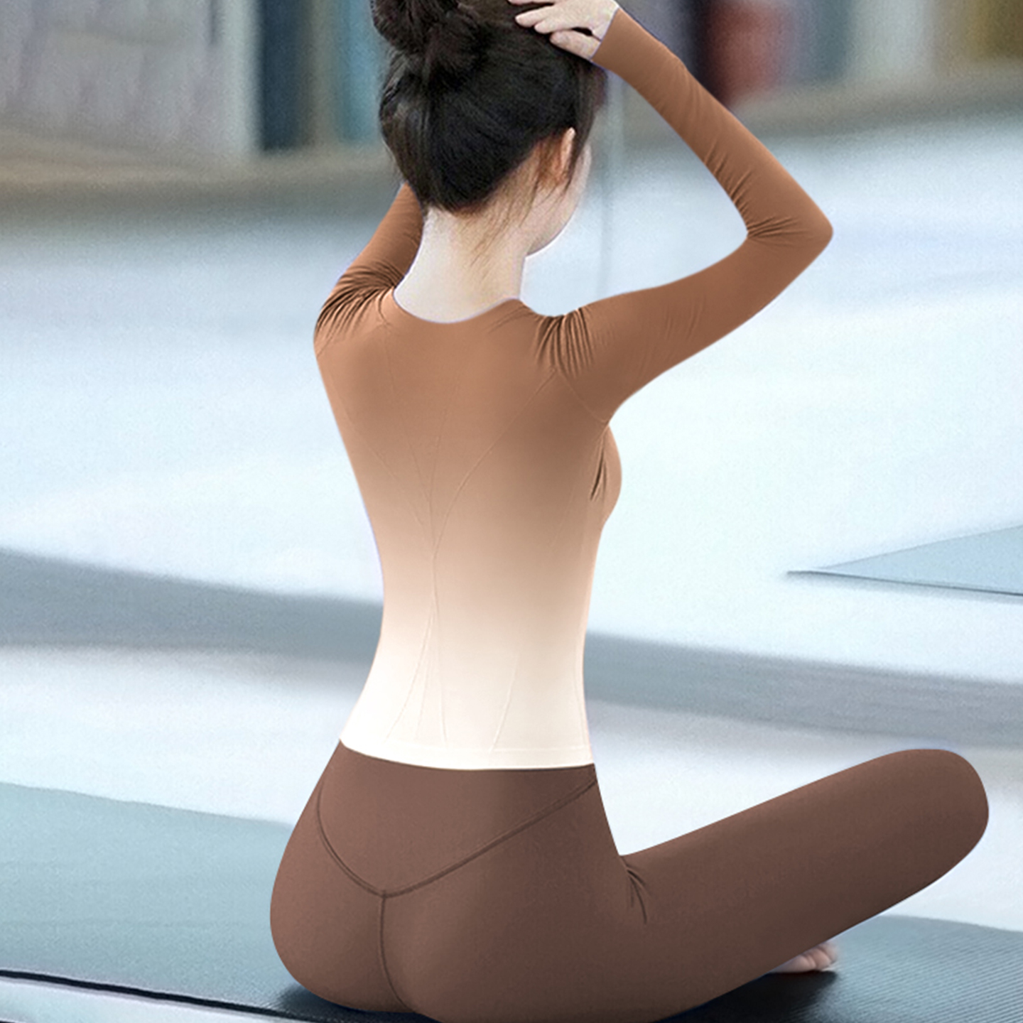 瑜伽服上衣女2025超火显瘦渐变色长袖百搭绝美秋冬普拉提健身套装