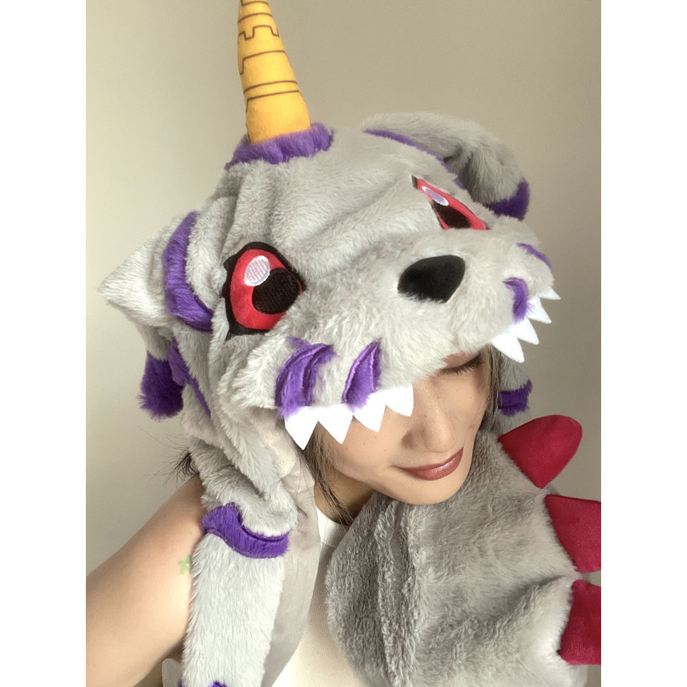 加布兽亚古兽毛绒三件套帽子围脖围巾手骑车帽子围巾手套三合一