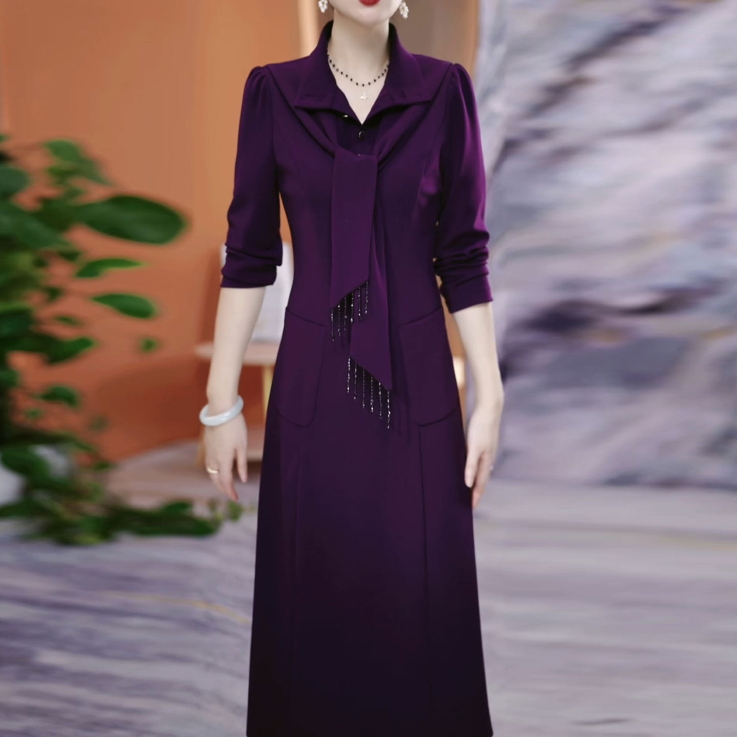 慕云气质轻奢优雅百搭连衣裙2025春秋新款高档高级感配大衣中长裙