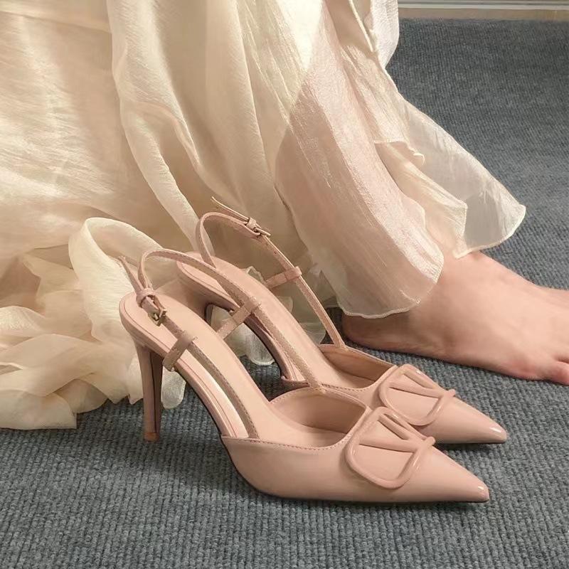 高跟鞋高跟鞋女2025年新款气质斩男细跟尖头一字带绝美凉鞋裸色轻