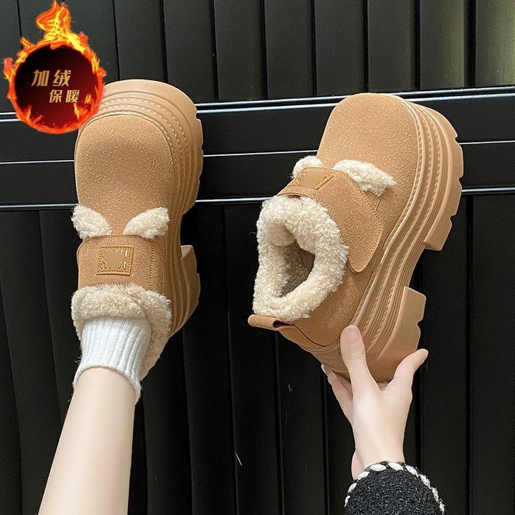 冬季毛毛鞋女厚底增高松糕百搭一脚蹬乐福鞋豆豆鞋保暖棉鞋雪地靴