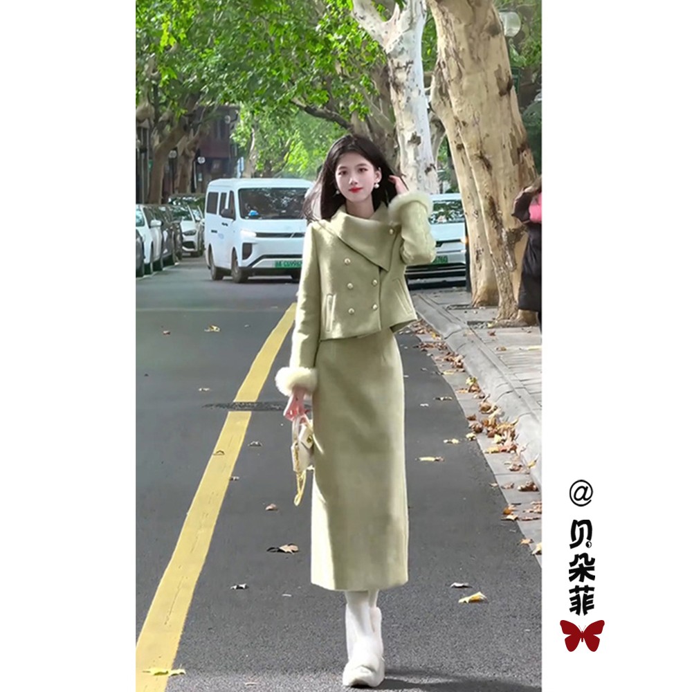 小香风羽绒服套装女冬季氛围感系穿搭一整套高级感气质两件套裙