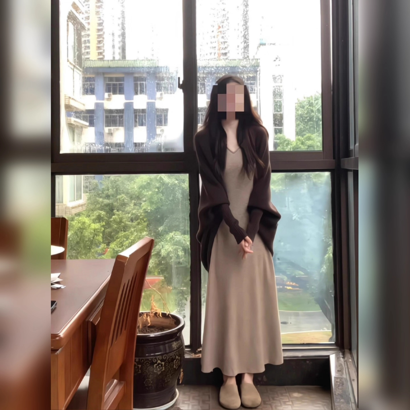 棕色针织开衫毛衣外套女秋冬新款蝙蝠袖上衣韩系宽松慵懒感穿搭