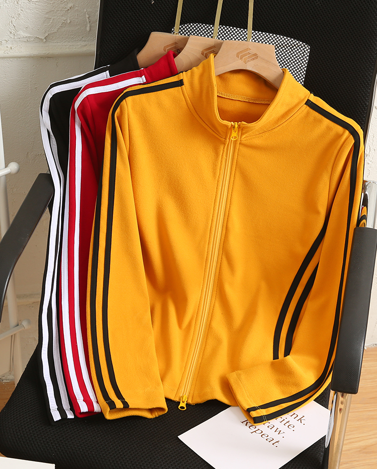 女士秋冬全拉链慕斯绒户外运动舞蹈团队休闲拉条拼接长袖T恤