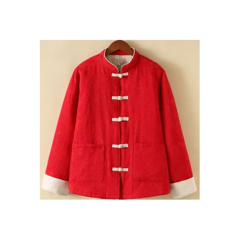 复古盘扣立领棉麻提花加厚保暖棉服
