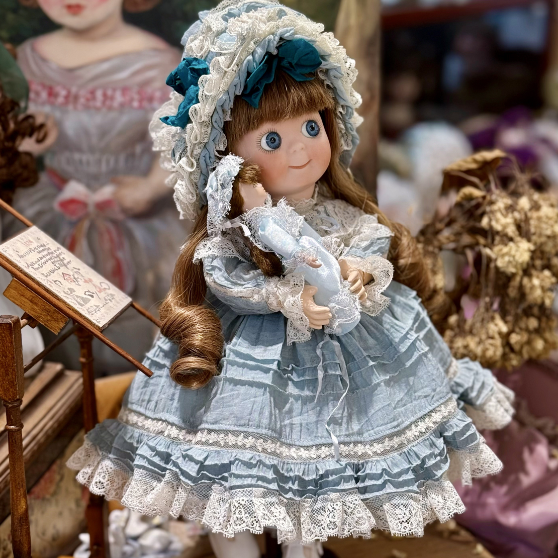 1982年国外艺术家手工制作 古董小斜眼娃娃 陶瓷娃娃35厘米孤品