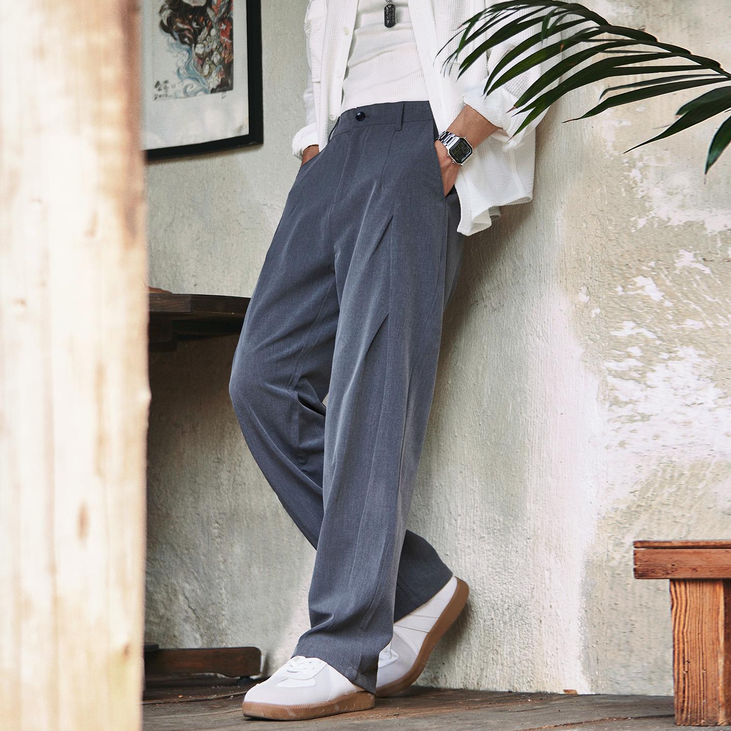 cleanfit老钱风休闲西裤男2025秋季新款宽松垂感褶皱通勤长裤子潮