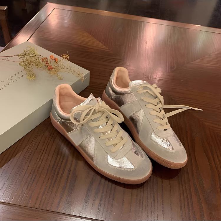 【苏茵茵同款】升级版本~m*6拼色做旧真皮休闲运动鞋德训鞋女板鞋夏