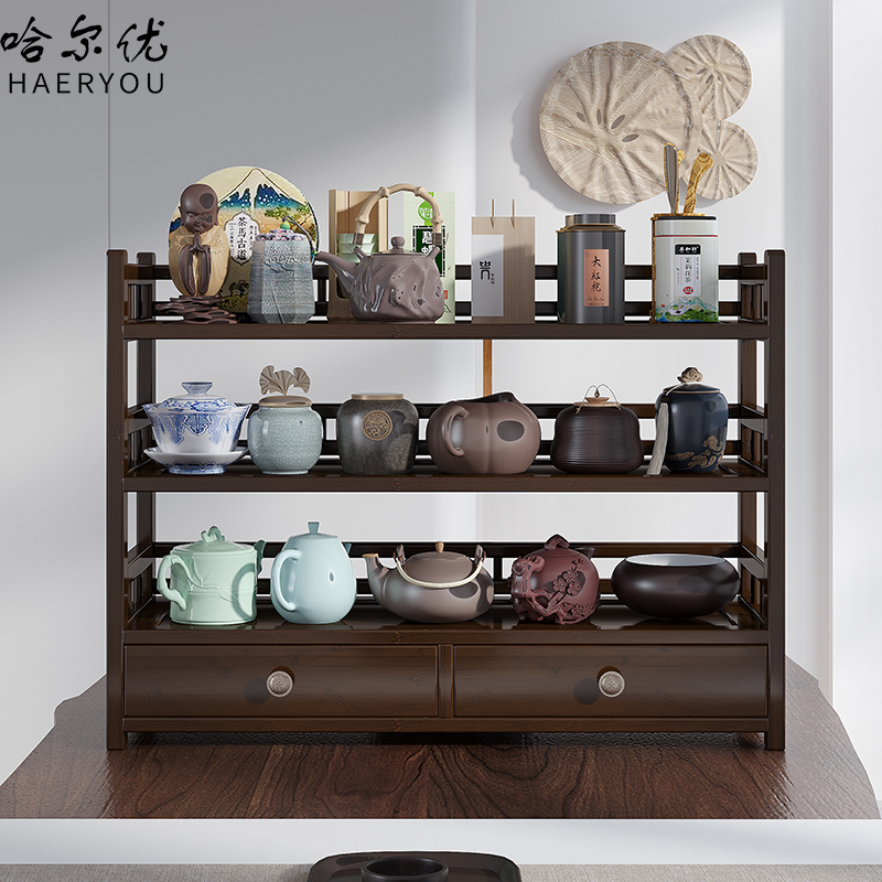 哈尔优博古架家用客厅桌面小型茶叶茶具架办公室摆件装饰品展示架