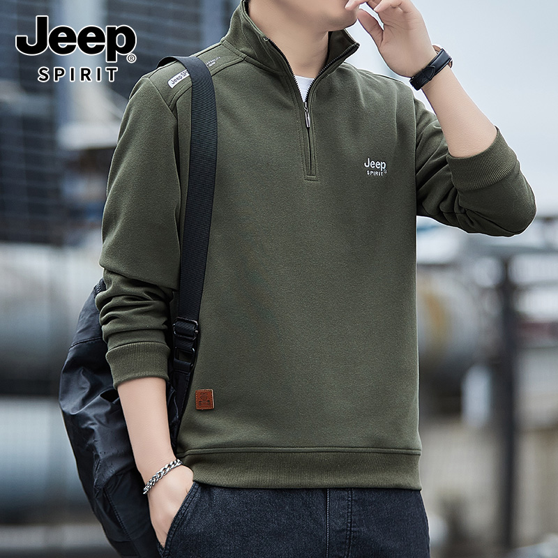 JEEPSPIRIT吉普春秋款男士卫衣休闲长袖户外运动套头立领上衣