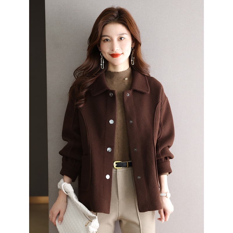 胖妈妈双面羊绒大衣女200斤加肥加大码中年宽松洋气遮肚毛呢外套