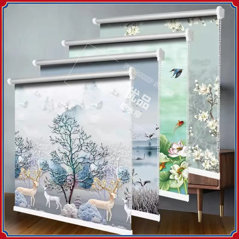 卷帘窗帘厨房遮光卫生间浴室防走光免打孔式防晒卷升降百叶拉遮阳