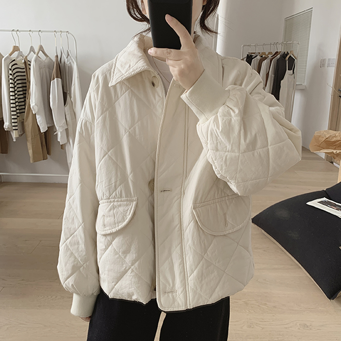 翻领棉衣外套女式冬季新款宽松显瘦减龄小众设计感大口袋韩版棉服