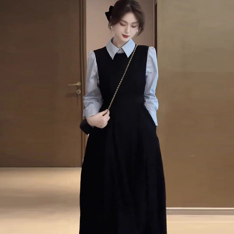 【素夕】法式网红减龄气质收腰连衣裙子女2025新感时尚黑色长裙1787