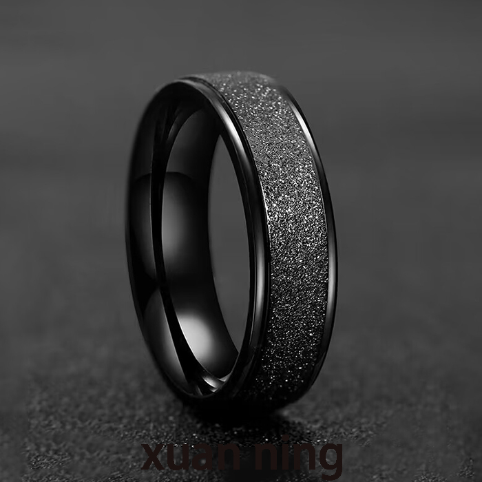 钛钢戒指 磨砂戒子男士时尚纯黑指环食指戒潮流个性黑色简约潮人