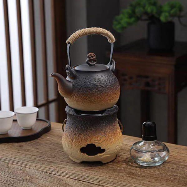 户外围炉煮茶炭炉陶泥酒精炉碳炉家用炭炉煮茶壶两用复古煮水粗陶