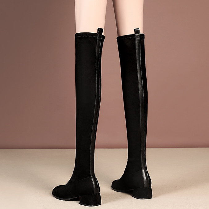 过膝长靴秋冬新款高跟骑士靴显瘦弹力高筒靴粗跟中跟厚长筒靴子