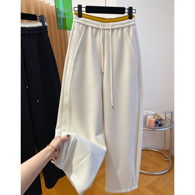 韩系软糯亲肤磨毛香蕉裤卫裤女冬2024新款宽松加绒加厚弯刀裤长裤