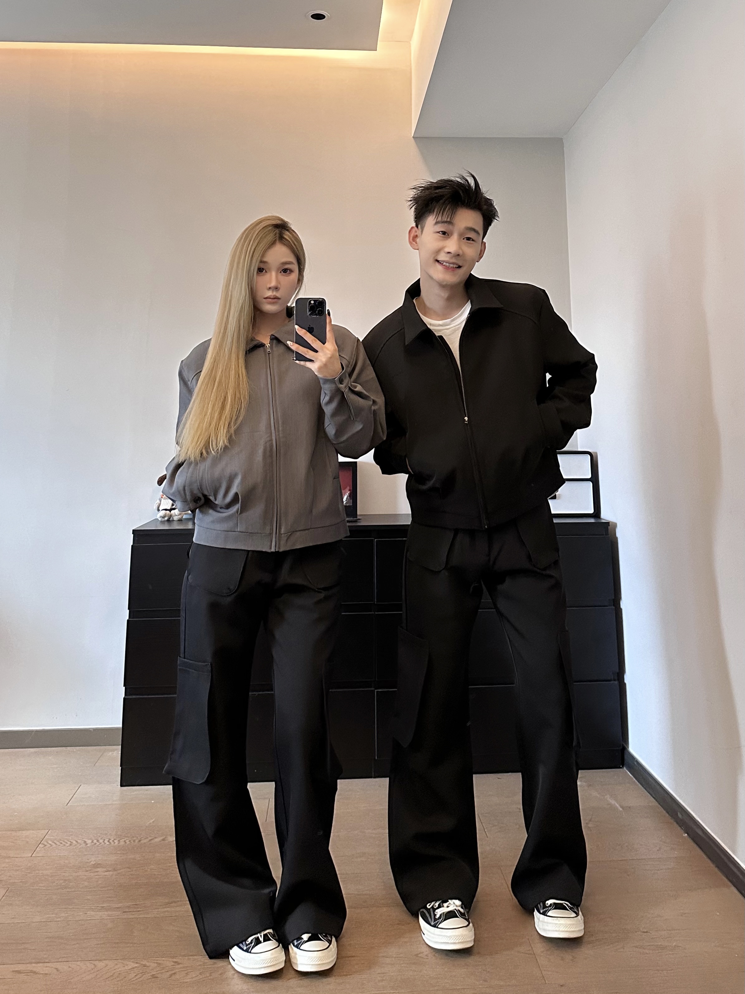 YYMDG春秋款美式翻领夹克短款垫肩外套休闲宽松痞帅高级感情侣款