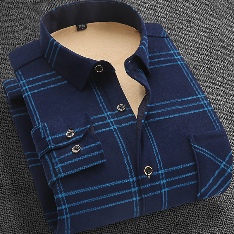 冲量】秋冬男士长袖加绒衬衫保暖衬衣格子外套衣服男装1/2件