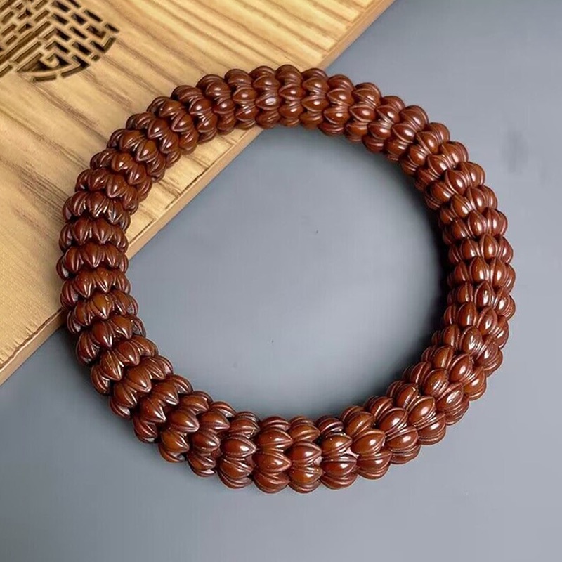 紫金鼠菩提根雕刻九瓣莲花单圈文玩手串盘玩包浆饰品精美高端手串