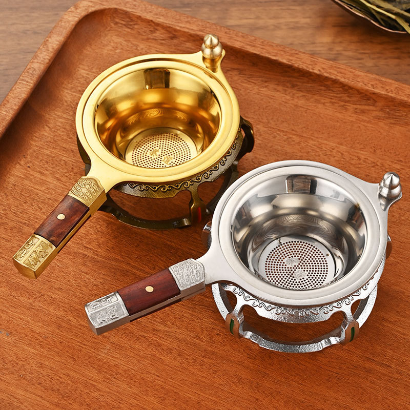 如意茶漏茶滤网高档不锈钢304茶水过滤分离器底托座家用茶道配件