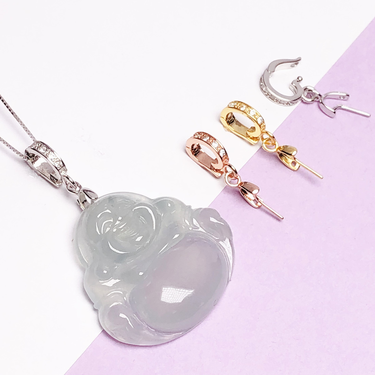 925银银制品 925纯银项链吊坠扣瓜子扣卡扣斜孔玉坠佛扣头活口扣