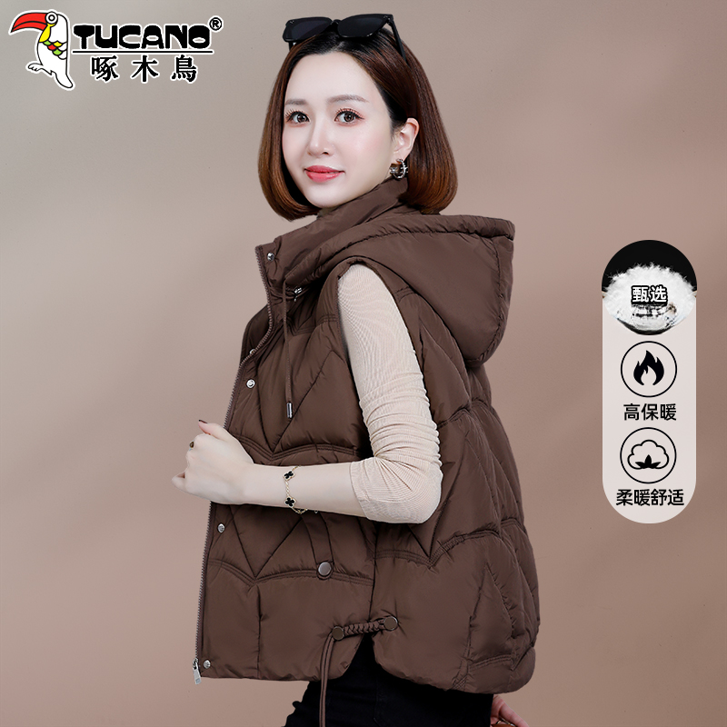 【官方】啄木鸟女士棉马甲女款新款冬季妈妈洋气减龄短款马夹外套