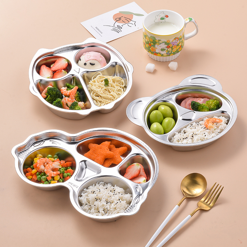 儿童餐盘食品级304不锈钢饭盘卡通防摔分格盘幼儿园宝宝餐具可爱