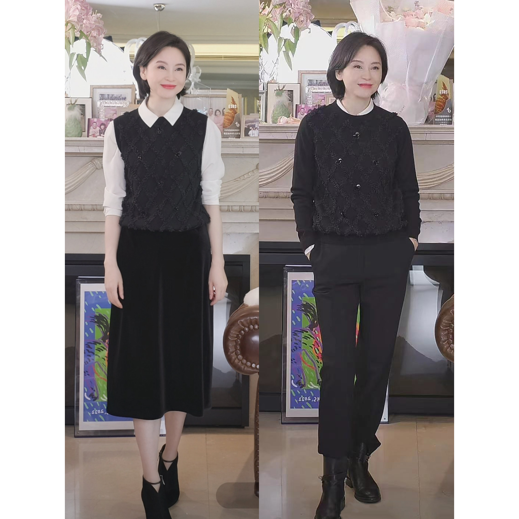 我是摩羯 花园里的玛丽 100美丽诺羊毛钉珠菱格背心马甲长袖毛衫