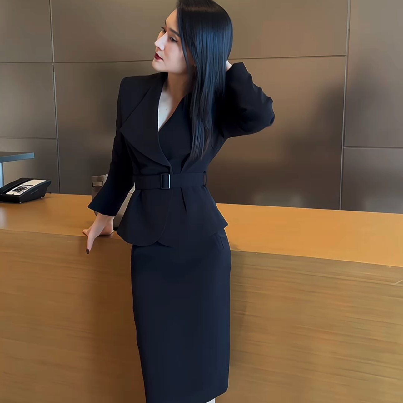 JIA SHI 西装气质套装时尚百搭显瘦简约轻奢修身通勤-TZ085+QB003