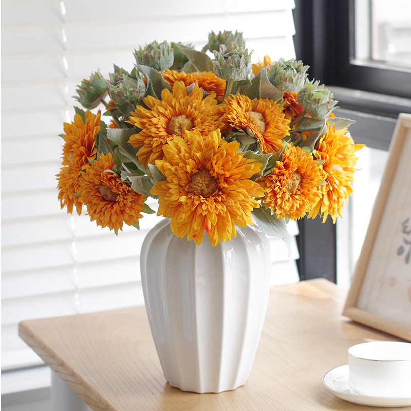 高品质向日葵仿真花餐桌电视柜假花花束茶几玄关花艺摆件绢花装饰