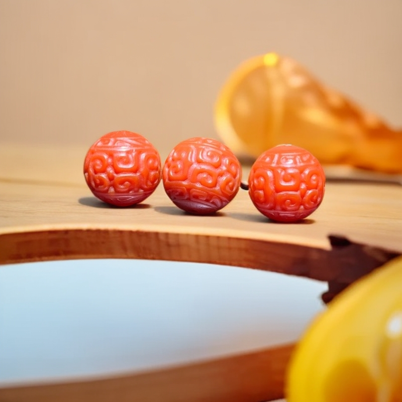 保山 回纹珠【 直径13】佩戴保养天然满肉红润饱满女款手工可爱复古