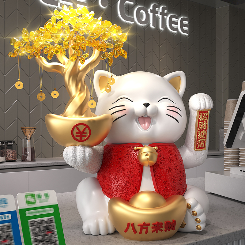 八方来财招财猫摆件开业礼物店铺前台收银自动招手发财树招财装饰