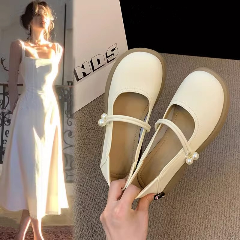 玛丽珍鞋女平底单鞋夏季2025新款小白乐福鞋软底配裙子温柔小皮鞋