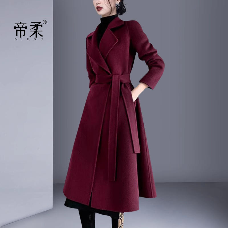 欧美修身2025冬季新款羊毛呢外套时尚设计中长款高端名媛气质大衣