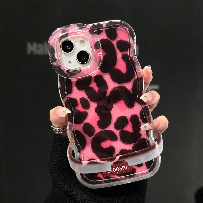 适用苹果vivo华为oppo小米iPhone16粉棕豹纹双支架高级感手机壳