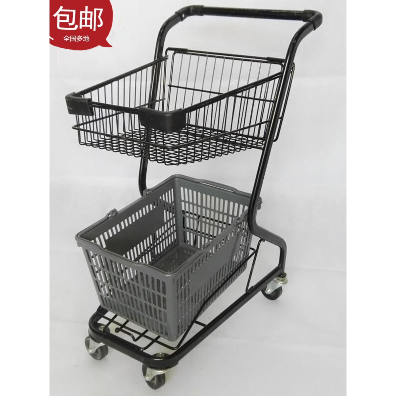 超市购物车手推车理货车双层购物车KTV便利店小型手推车拍照道具