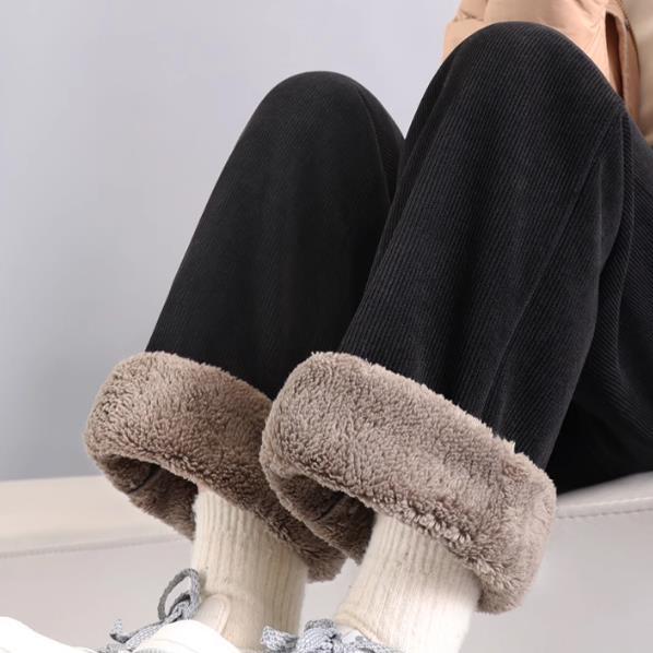 加绒加厚羊羔绒阔腿裤子女秋冬胖mm大码宽松显瘦休闲裤百搭直筒裤