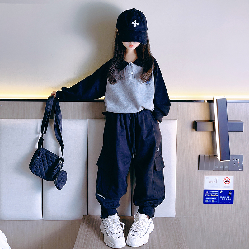 女童小熊卫衣工装裤套装春季新款洋气中大童潮流两件套儿童秋装潮